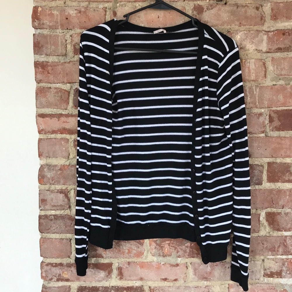 Black and white striped cardigan